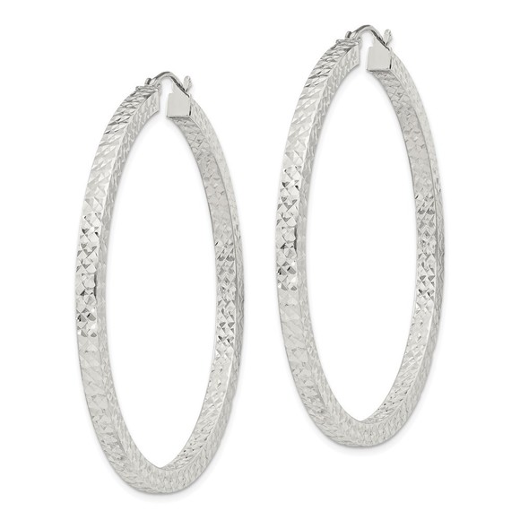 Sterling Silver D/C 3x50mm Square Tube Hoop Earrings - Picture 4 of 4